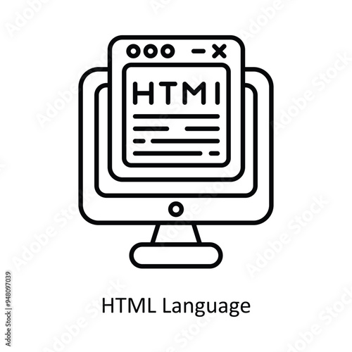 HTML Language Vector outline icon design illustration. information technology symbol on white background EPS 10 File 