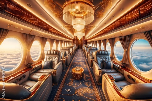 Opulent Cabin Design in a Luxury Cruise Aircraft Featuring Cutting-Edge In-Flight Technology