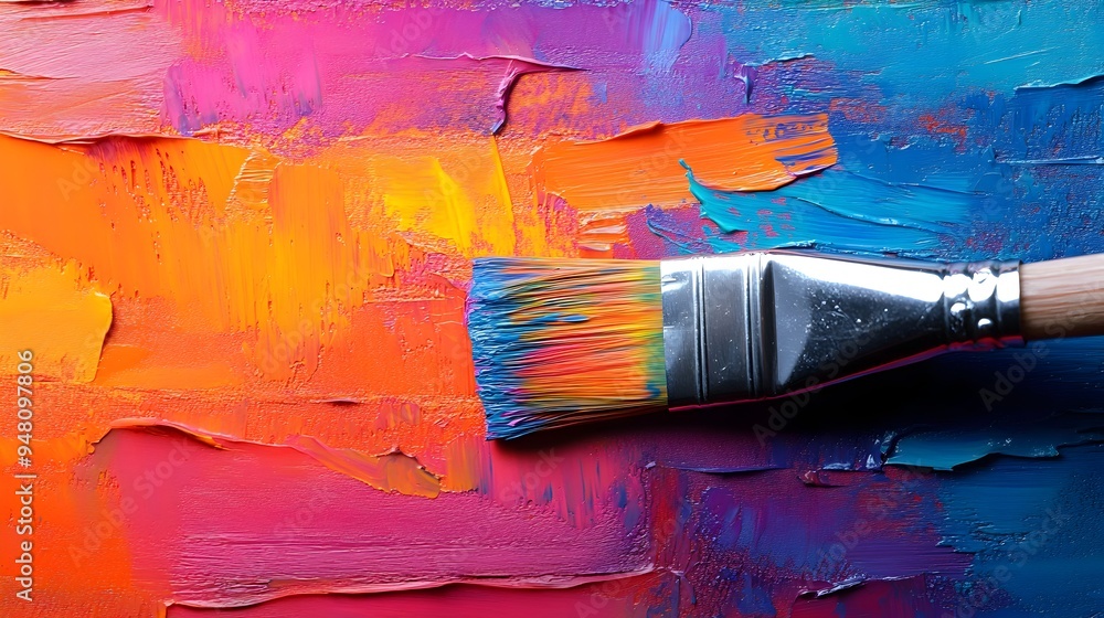 Fototapeta premium Vibrant Abstract Acrylic Painting with Colorful Brushstrokes on Canvas