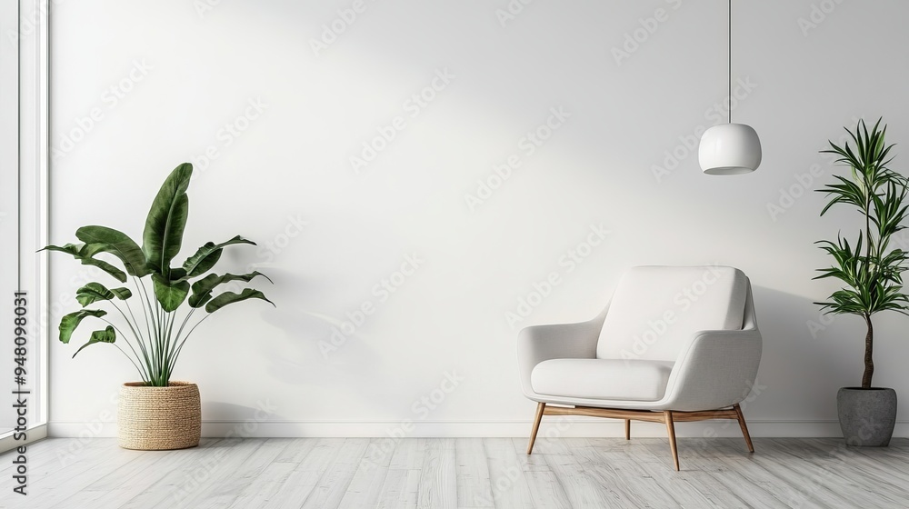 Relax in style with a living room interior featuring a comfortable armchair and tasteful decor accessories, all set against a crisp white wall for a clean, inviting look. Relax in style with a living room interior featuring a comfortable armchair and tasteful decor accessories, all set against a crisp white wall for a clean, inviting look.