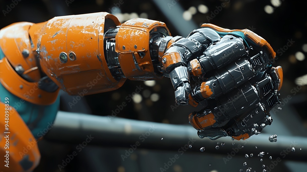 Robotic Mechanical Arm Gripping and Manipulating Object in Futuristic Industrial Setting Robotic Mechanical Arm Gripping and Manipulating Object in Futuristic Industrial Setting