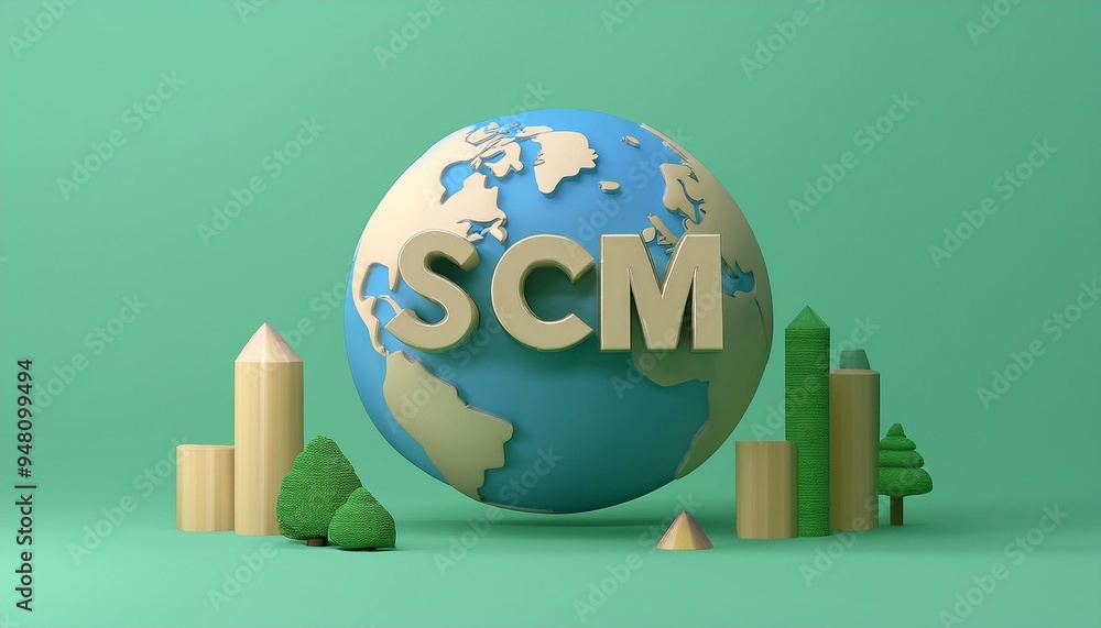 A colorful 3D illustration of a globe with trees and buildings, representing sustainable supply chain management and eco-friendly initiatives. A colorful 3D illustration of a globe with trees and buildings, representing sustainable supply chain management and eco-friendly initiatives.