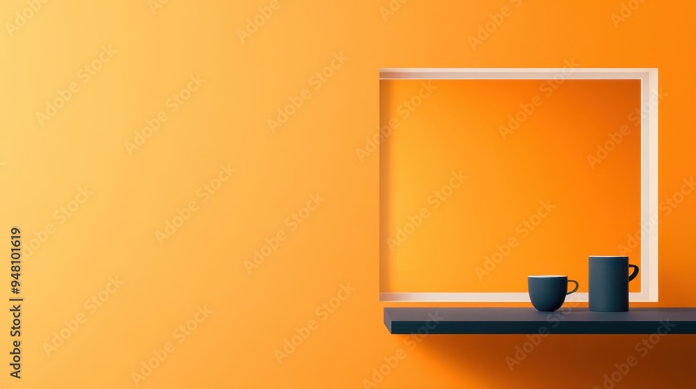 Minimalist orange interior design featuring a floating shelf with two black mugs, highlighting simplicity and elegance.
Minimalist orange interior design featuring a floating shelf with two black mugs, highlighting simplicity and elegance.