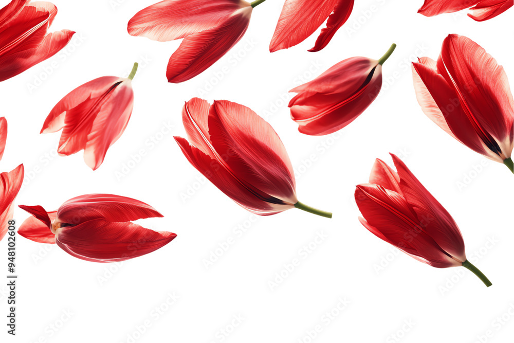 custom made wallpaper toronto digitalRed Tulip Rain: A whimsical, vibrant arrangement of red tulip buds falling against a white background, capturing the beauty and ephemerality of nature.