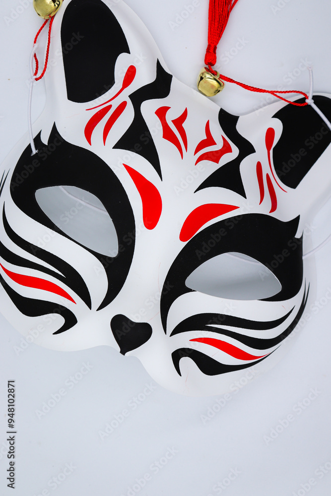 Traditional Japanese Kitsune Mask - Fox Spirit Mask with Red Tassels for Cosplay and Festivals Traditional Japanese Kitsune Mask - Fox Spirit Mask with Red Tassels for Cosplay and Festivals