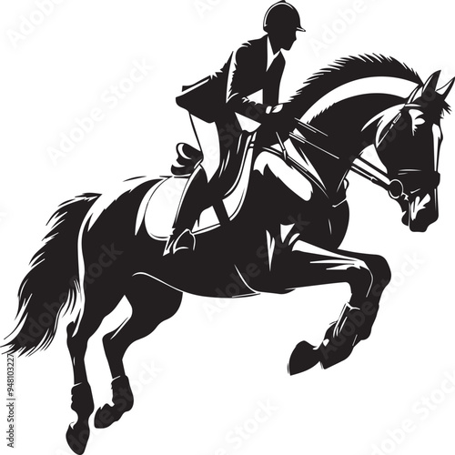 Equestrian horse and rider jumping silhouette. Vector illustration	