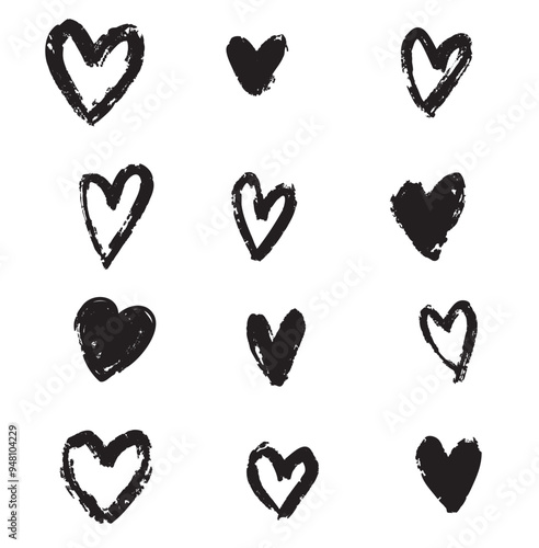 Heart vector. Set Hand drawn ink Hearts Isolated On White background vector