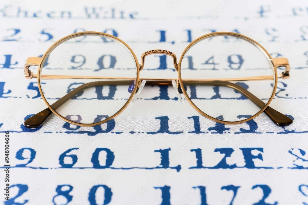 Eyeglasses on an eye chart â eye exam concepts Close-up on a pair of ...