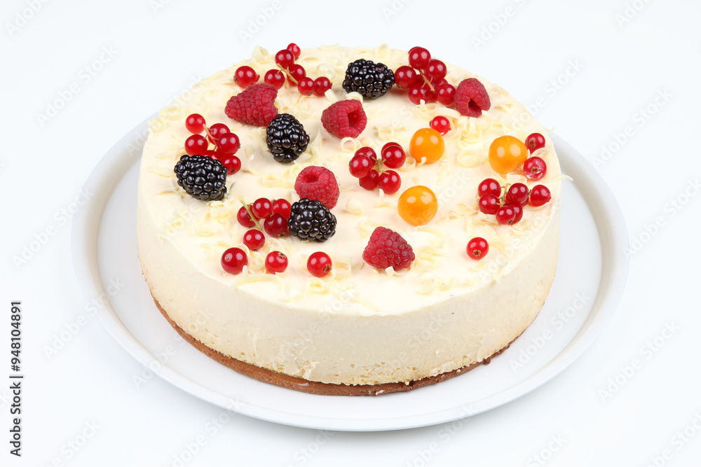 Creamy Cheesecake with Fresh Berries on Plate Creamy Cheesecake with Fresh Berries on Plate