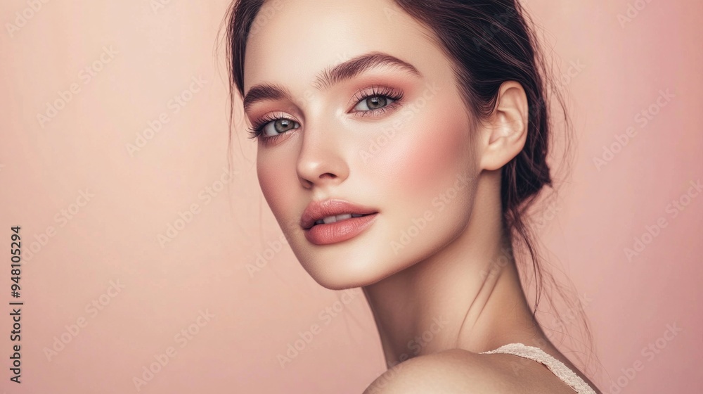 A woman with a pink background and a pinkish face with a pinkish lipstick A woman with a pink background and a pinkish face with a pinkish lipstick