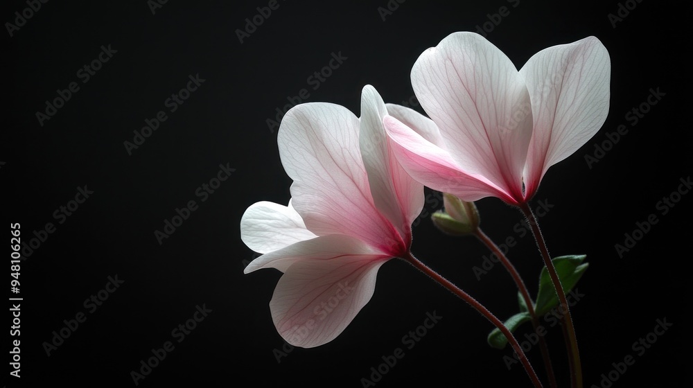 Fototapeta premium Delicate Pink Flowers Against Dark Background