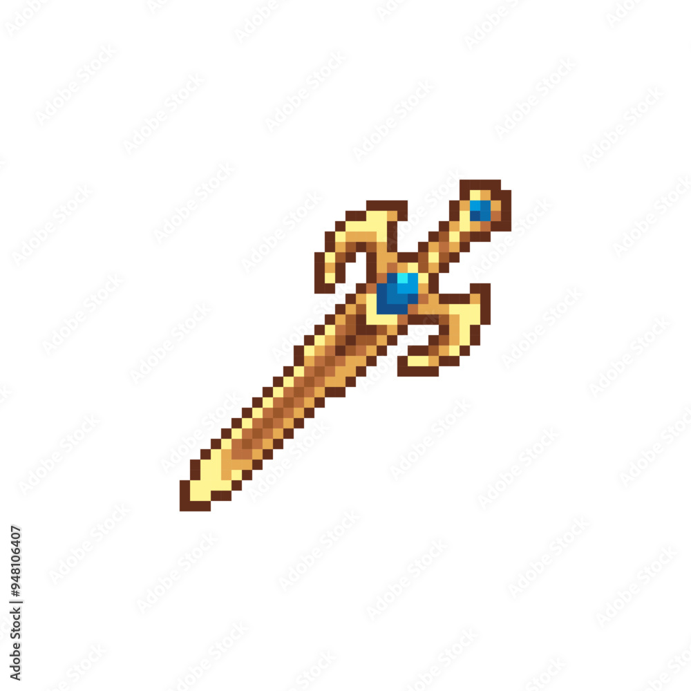 Fototapeta premium Sword, pixel art style icon, medievalist weapons, isolated vector illustration. Design for sticker, mobile app and logo. Game assets 8-bit sprite.