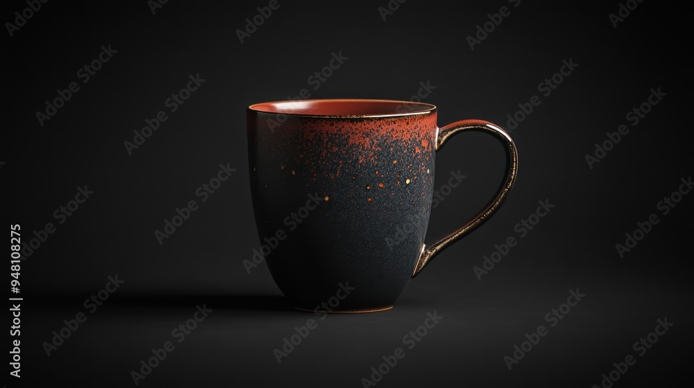 Ceramic Coffee Mug with Splashes of Red and Gold Ceramic Coffee Mug with Splashes of Red and Gold