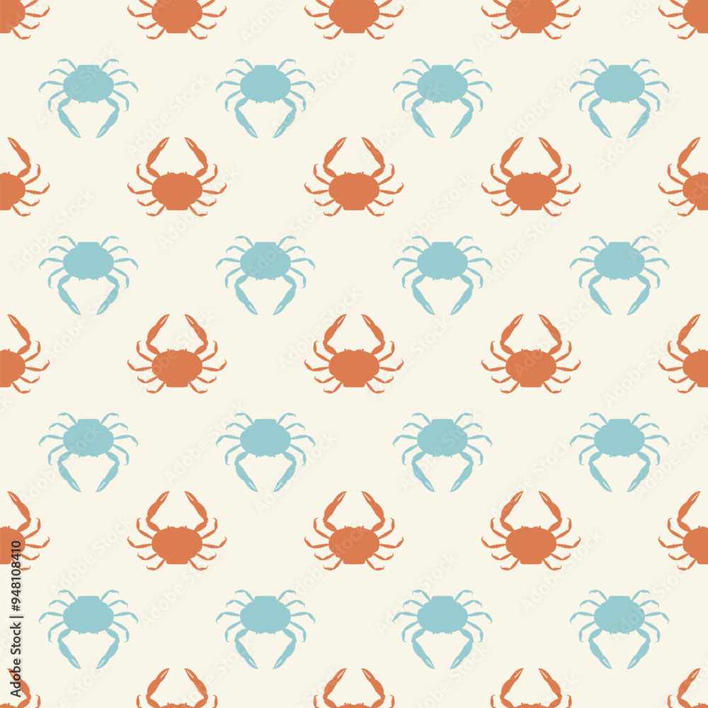 Marine seamless pattern with silhouette crabs. Summer background for textile design, wrapping paper, wallpaper. Vector illustration. Marine seamless pattern with silhouette crabs. Summer background for textile design, wrapping paper, wallpaper. Vector illustration.