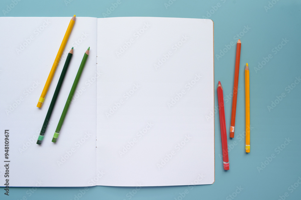 mock-up white paper blank with colored pencils mock-up white paper blank with colored pencils