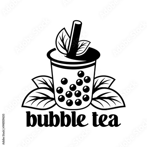 Bubble tea logo vector illustration template lettering icon black and white