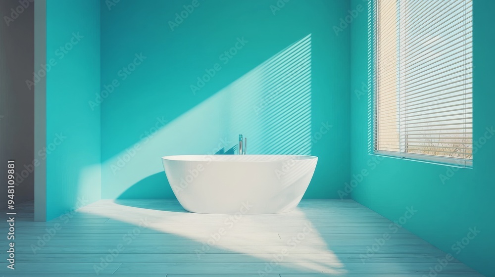 Bathroom with bathtub and shower, marble tiles and parquet floor, classic white and turquoise decoration Bathroom with bathtub and shower, marble tiles and parquet floor, classic white and turquoise decoration