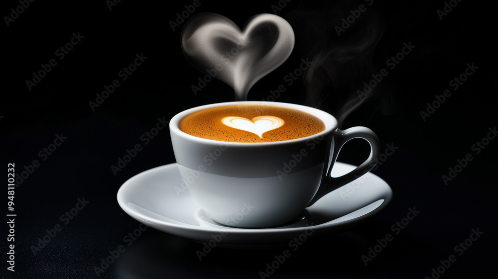 A fresh cup of coffee with heart-shaped steam rising from it, placed on a sleek black surface, creating a contrast of warmth and elegance. Ai generated A fresh cup of coffee with heart-shaped steam rising from it, placed on a sleek black surface, creating a contrast of warmth and elegance. Ai generated