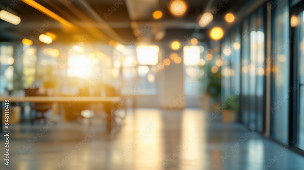 Blurred View of a Modern Office Space with Sunlight Streaming Through Windows Blurred View of a Modern Office Space with Sunlight Streaming Through Windows