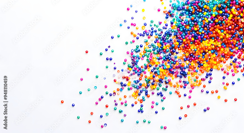 Colorful Plastic Granules Scattered on a White Background, Creating a Vibrant and Textured Visual Effect, Perfect for Representing Themes of Material Science, Recycling, and Creative Design, Highlight Colorful Plastic Granules Scattered on a White Background, Creating a Vibrant and Textured Visual Effect, Perfect for Representing Themes of Material Science, Recycling, and Creative Design, Highlight