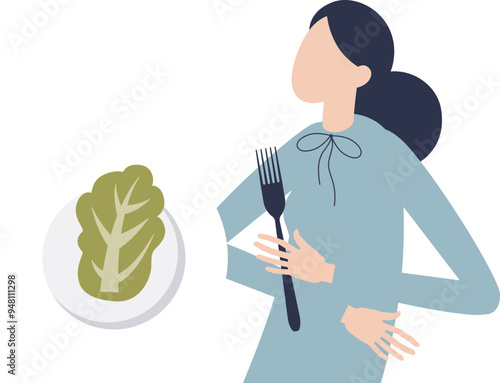 Illustration of a person with a small salad, symbolizing eating disorder struggles.