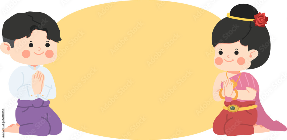 Kids in Thai traditional greeting background Kids in Thai traditional greeting background
