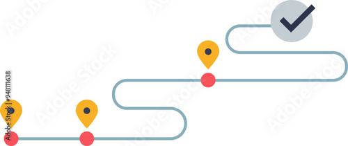 Abstract roadmap with checkpoints and a tick mark indicating goal achievement.