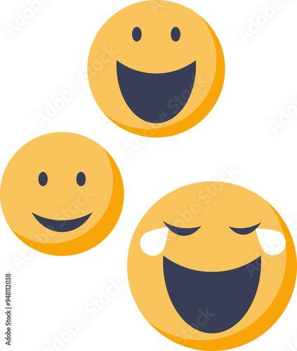 Three yellow laughing emoji faces with different expressions of joy and laughter.