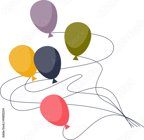 Colorful balloons ascending with dynamic trails, symbolizing celebration, growth, or success.
