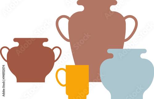 Silhouettes of pottery, symbolizing traditional ceramics craftsmanship.