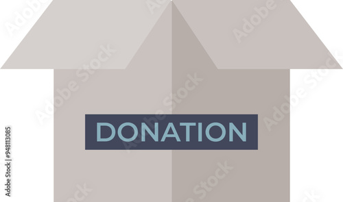 Cardboard box with a heart symbol, filled with canned food, symbolizing charity and food donation.