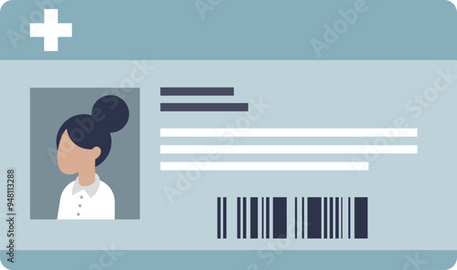 Illustration of a health insurance card with a photo, data fields, and barcode.