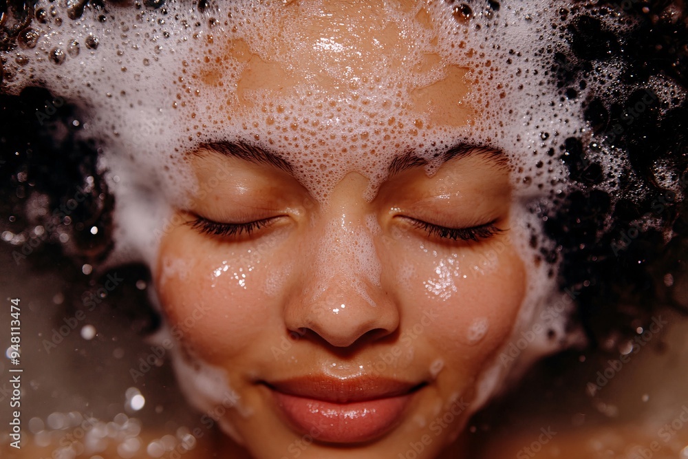 Woman Enjoying a Relaxing Shower with Natural Light Woman Enjoying a Relaxing Shower with Natural Light