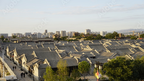 Datong's hutong roofs in China old town old ancient buildings surrounded by new chinese buildings