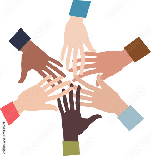 Illustration of diverse hands joined together in unity.