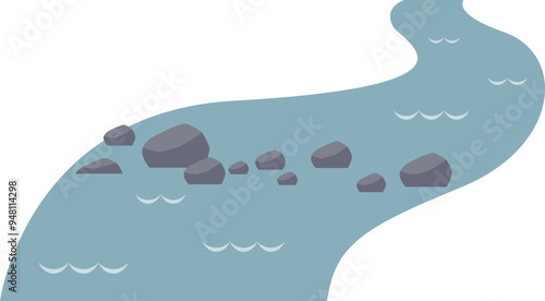 Illustration of stones in a river creating a path, symbolizing progress and careful planning.