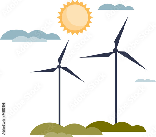 A graphic of a wind turbine with three blades against a clear background, symbolizing renewable energy.