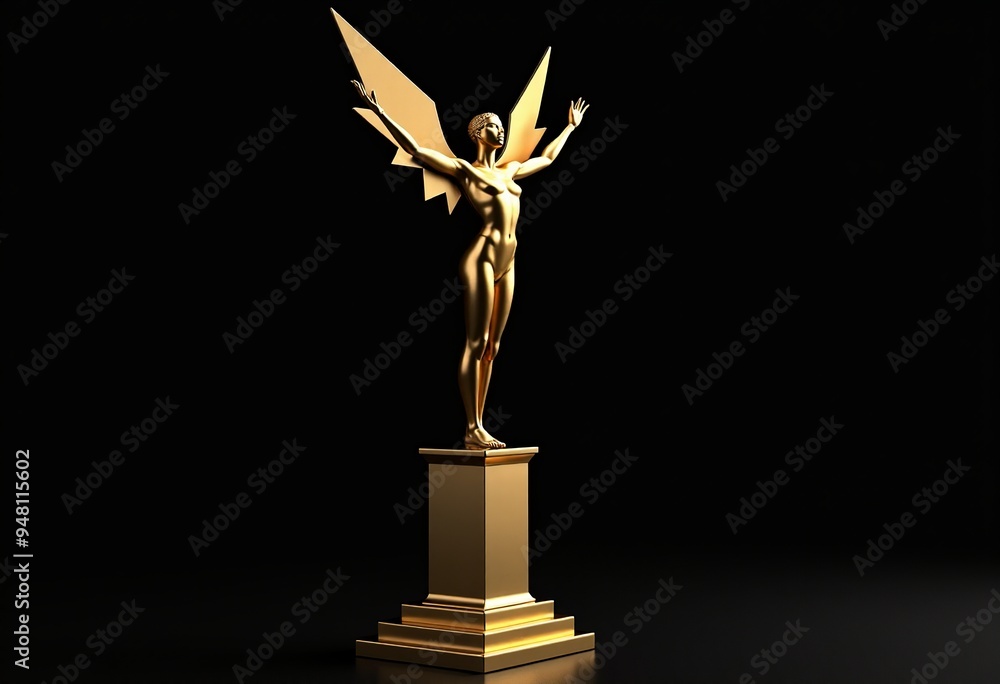 Winged Victory Sculpture on Tall Pedestal | Art Deco Style Winged Victory Sculpture on Tall Pedestal | Art Deco Style