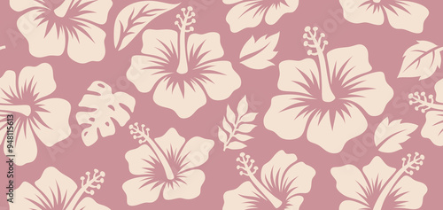 Aloha hibiscus flower Hawaiian tropical seamless pattern. nature floral abstract back ground.
