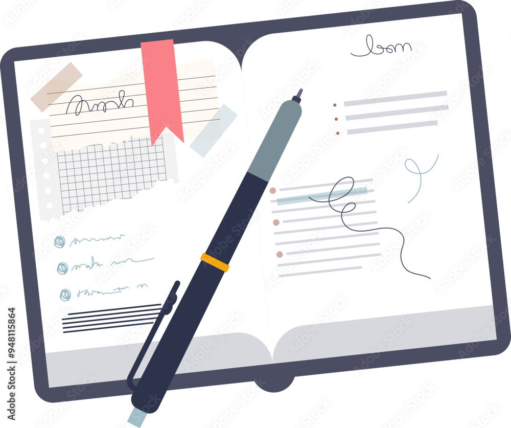 Digital notepad with pen, drafts, and sticky note, symbolizing organization and planning. Digital notepad with pen, drafts, and sticky note, symbolizing organization and planning.