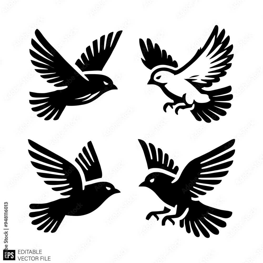 Fototapeta premium set of bird Isolated vector graphic illustration design in black and white silhouette for clip art templates