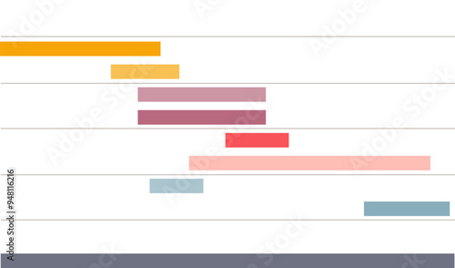 Simplified Gantt chart with colored bars representing task timelines against a white background, symbolizing project management.