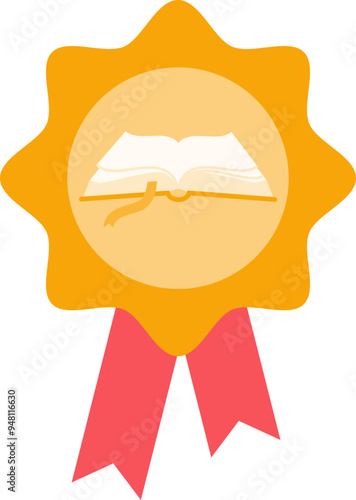 Gold medal with a book emblem, symbolizing academic achievement or literary award.