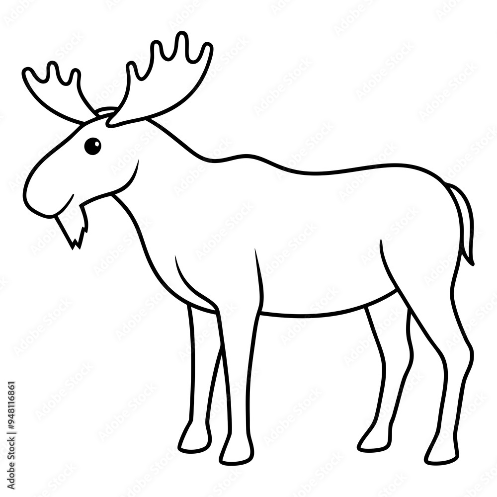 Vector Design Childish Contour Drawing of a Rounded Moose in Profile - Full Body Illustration Vector Design Childish Contour Drawing of a Rounded Moose in Profile - Full Body Illustration