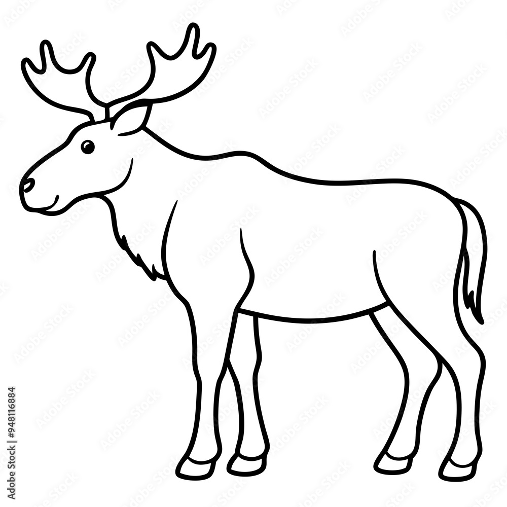 Vector Design Childish Contour Drawing of a Rounded Moose in Profile - Full Body Illustration Vector Design Childish Contour Drawing of a Rounded Moose in Profile - Full Body Illustration