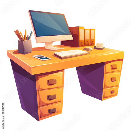 a 2d cartoon clipart drawing of a desk on an isolated transparent background