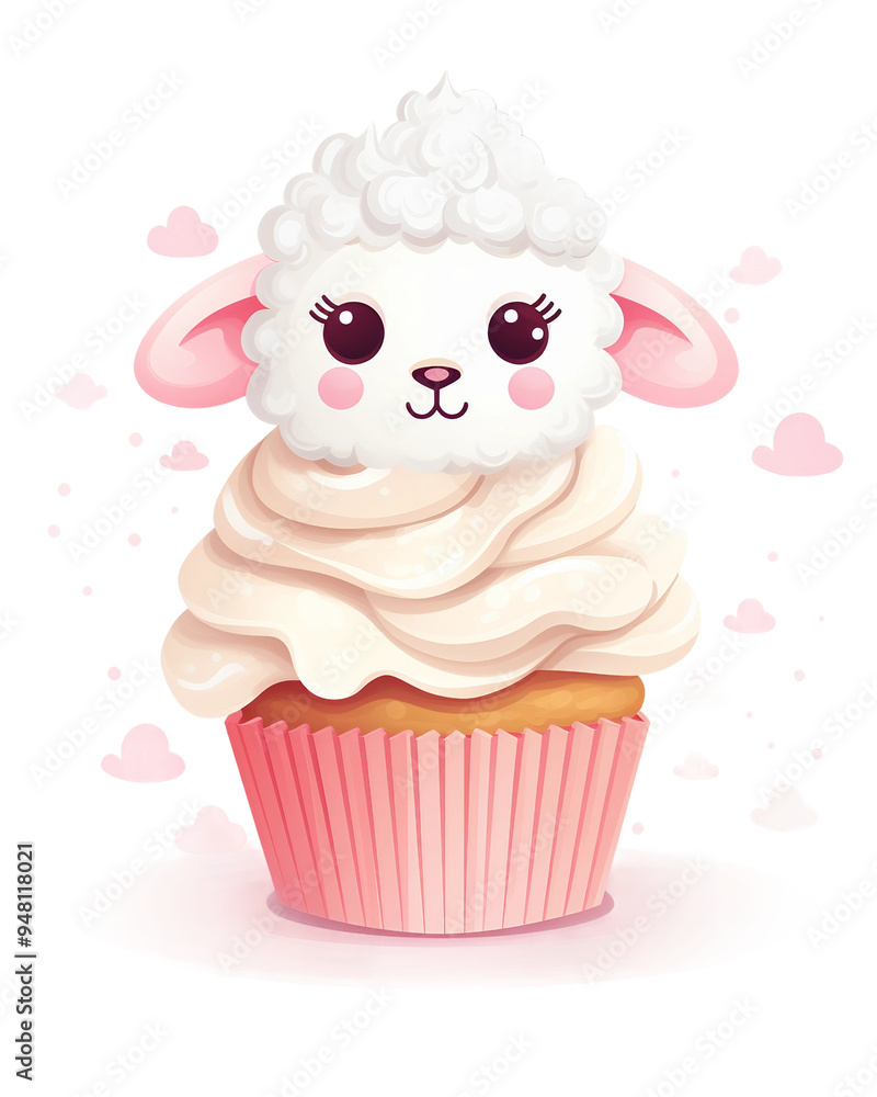 A cute sheep is sitting on top of a cupcake A cute sheep is sitting on top of a cupcake