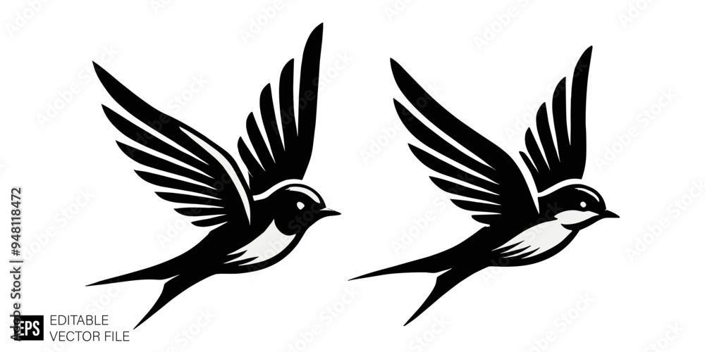 Fototapeta premium set of bird Isolated vector graphic illustration design in black and white silhouette for clip art templates
