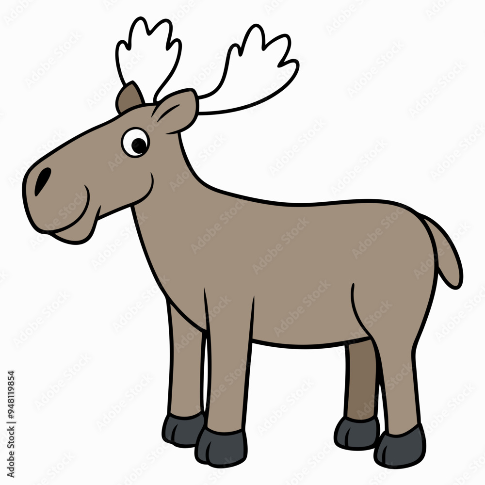 Obraz premium Childish Contour Moose Rounded Profile Vector Art