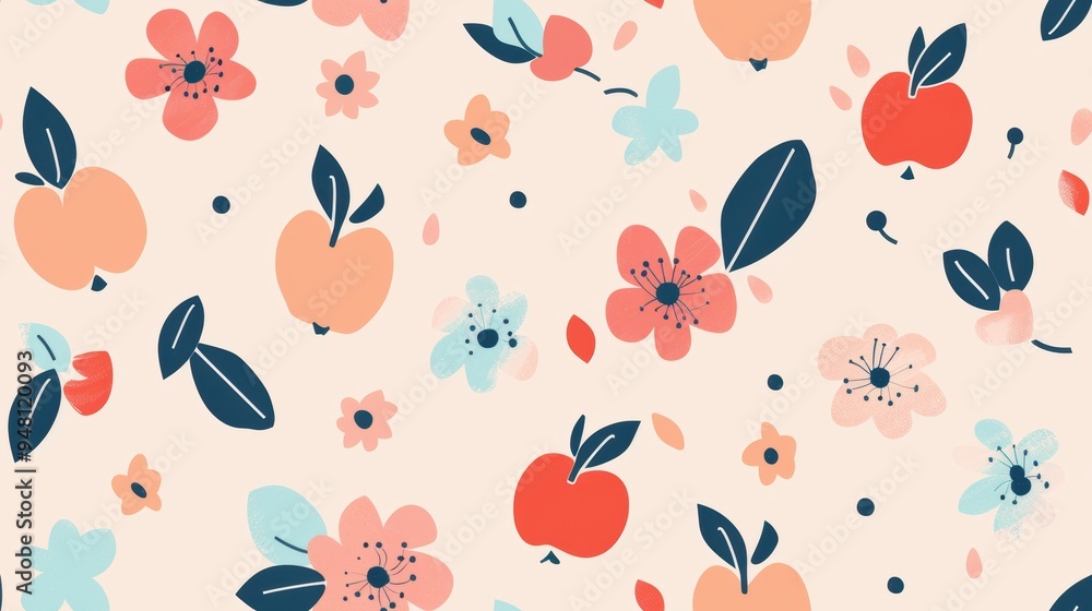 Seamless repetitive pattern background of fresh ripe apple for fabric design Seamless repetitive pattern background of fresh ripe apple for fabric design